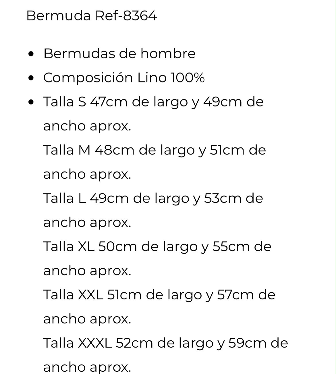 Bermuda Ref-8364 – medidas por talla