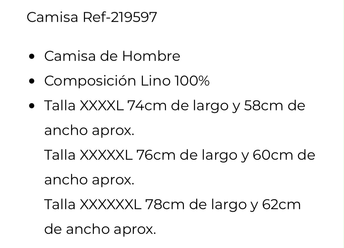 Camisa Ref-219597 – medidas por talla
