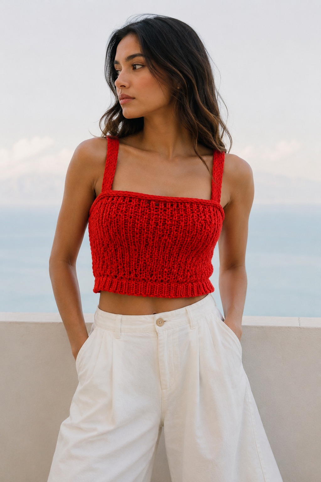 Top Cropped de Punto Artesanal Rojo Intenso