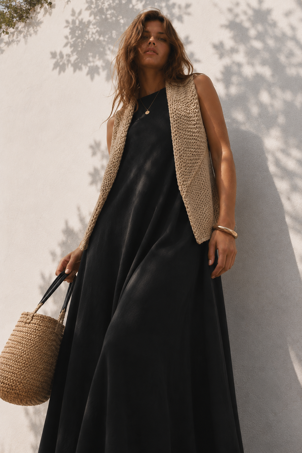 Chaleco tejido con Macrame y lurex