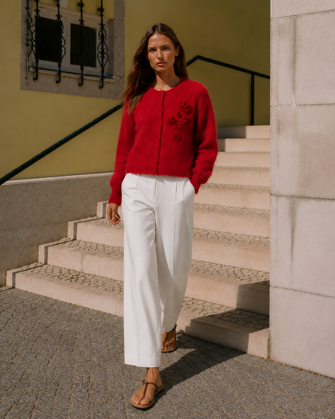 Cárdigan de Angora y Flores de Algodón con Lurex