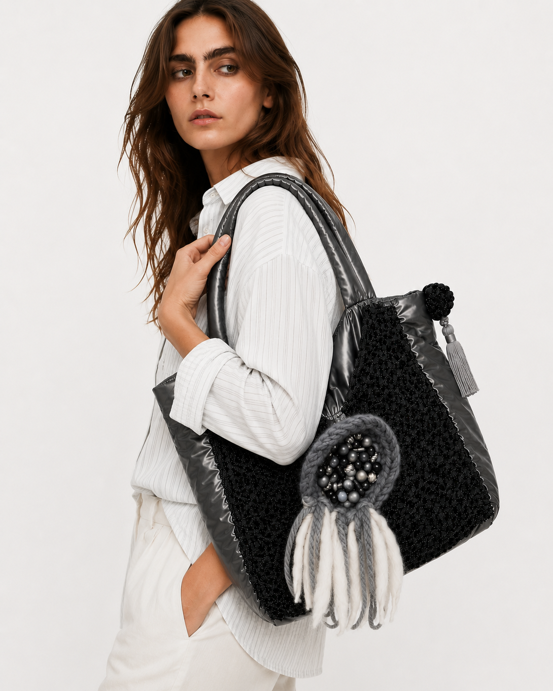 Bolso de Trapillo con Brillo y Doble Asa