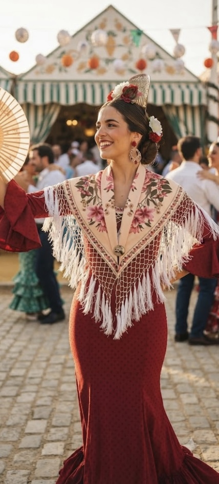 Mantón de Manila con red y borlas