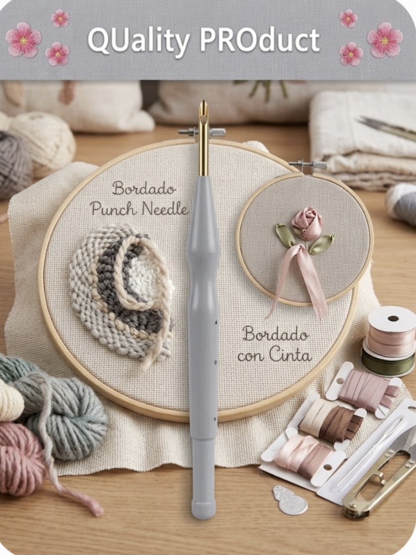 Aguja para bordado con cintas y también punch needle