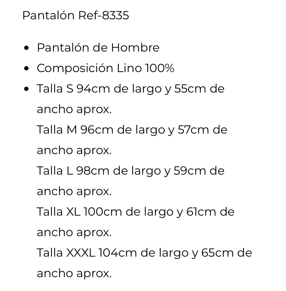 Pantalón Ref-8335 – medidas por talla