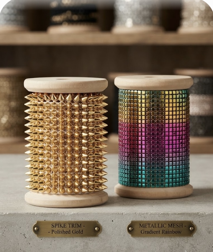 Galón dorado de conos con punta