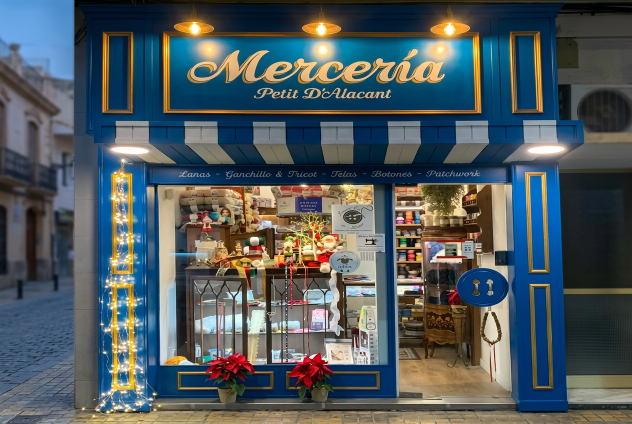 Fachada azul de Mercería Petit D’Alacant