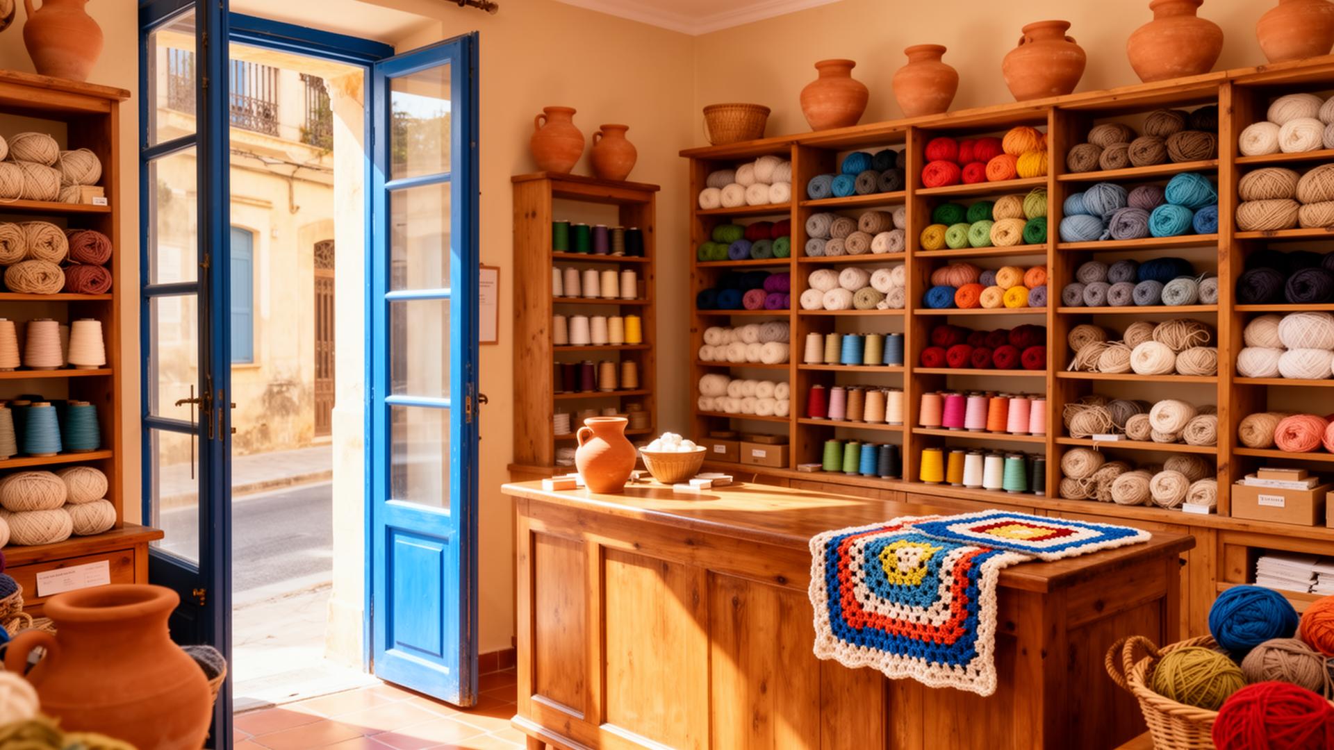 Interior cálido de una mercería artesanal